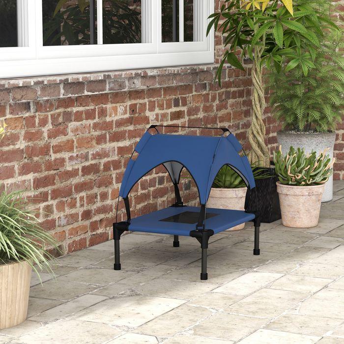 Produktbild Swisshandel24 Erhöhtes Hundebett mit Baldachin, Outdoor Hundeliege mit Dach, 61x46x63cm, dunkelblau (Hund)