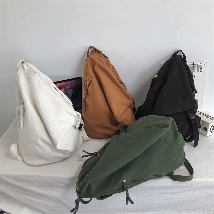 Produktbild Only-Bags.Store Solide Farbe Canvas Rucksack, Casual Student Rucksack, grosse Kapazität Rucksack, Reise-Rucksack