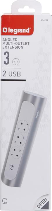 Actual product image Legrand Corner socket strip 3x socket, USB-A, USB-C, without cable Ultra white/aluminium 694504 (3 x)