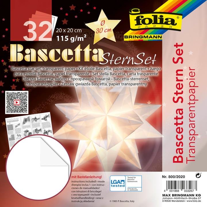 Produktbild Folia Faltblätter Bascetta-Stern weiss (115 g/m², 32 x)