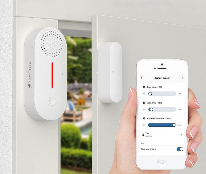 Image du produit VisorTech Kit de 4 alarmes de porte et fenêtre sans fil 2en1