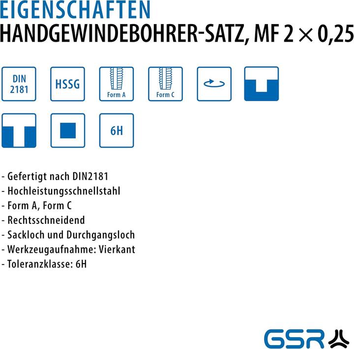 Actual product image GSR 2-teiliges Gewindebohrer Set M2x0,25 HSSG