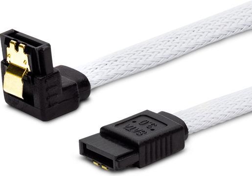 Image du produit Savio Câble SATA III GAK-03 0.3m, tresse blanche, angle, clips dorés