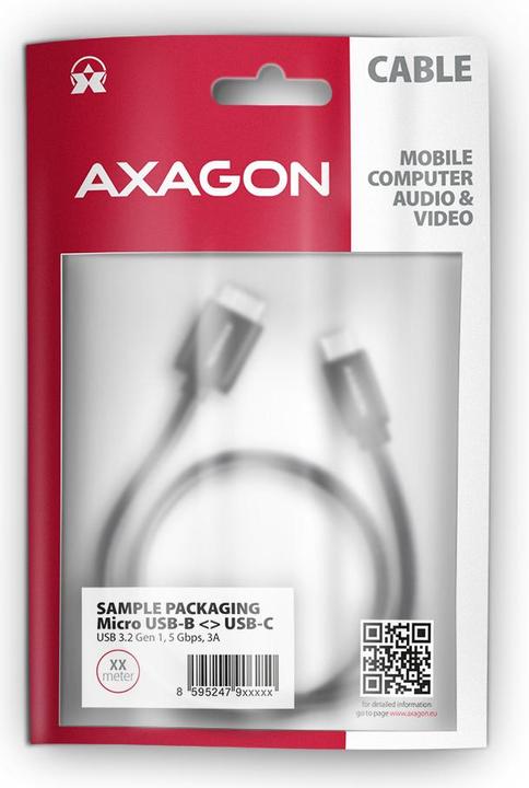 Actual product image Axagon BUMM3-CM10AB Cable Micro-B USB to USB-C 3.2 Gen 1 (1 m, USB 3.2 Gen 1)