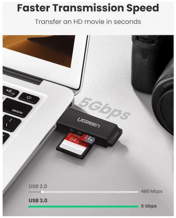 Produktbild Ugreen CM104 SD/microSD USB 3.0 memory card reader (black) (USB 3.0)