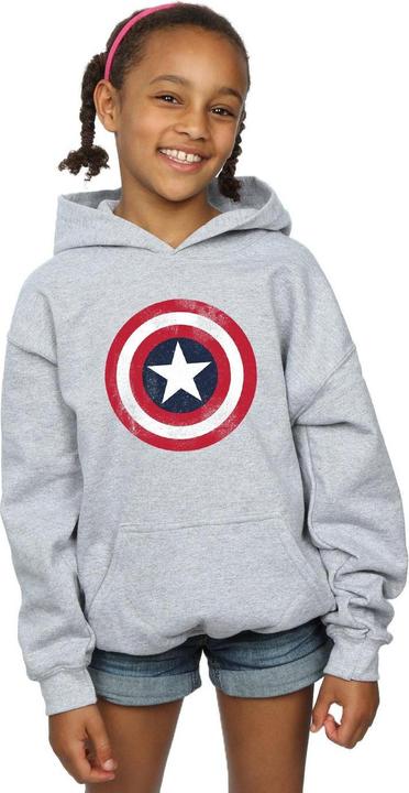 Actual product image Girls Captain America Distressed Shield Hoodie (152, 158)