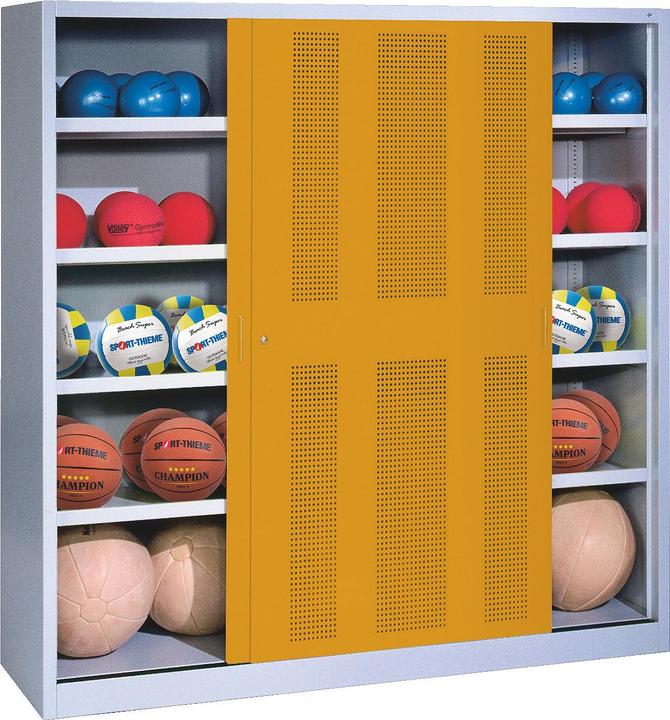 C+P Ballschrank (HxBxT: 195x120x50 cm, mit Lochblech-Schiebetüren, Typ 4)