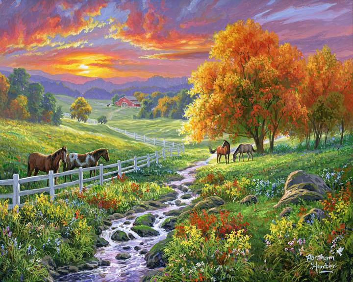 Actual product image Figured'Art Scenic sunset and horses