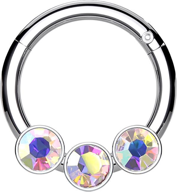 Star Piercing Micro Segmentring klappbar silber drei Kugeln Kristalle multicolor (Chirurgenstahl 316L, ohne Messing)