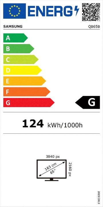 Label énergétique Samsung QB65B (3840 x 2160 pixels, 65")