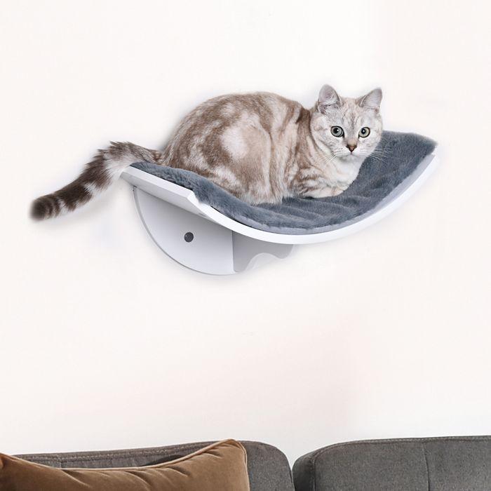 Actual product image Swisshandel24 Cat bed Cat shelf Cat lounger Wall-mounted cat lounger Wall-mounted plush pad MDF White+grey 41 x (Cat)