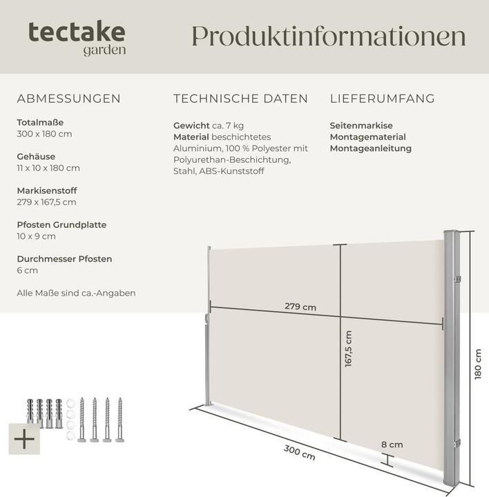 Produktbild tectake Seitenmarkise (1.80 m)