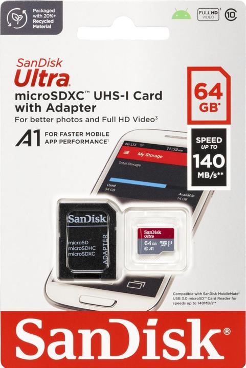 Immagine prodotto SanDisk Ultra mit Adapter (64 GB, microSDXC, U1, UHS-I)