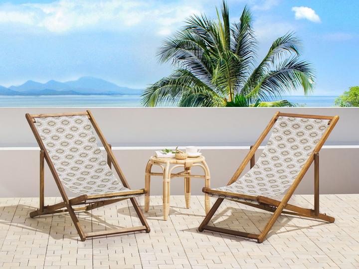Actual product image Beliani Fabric cover set of 2 for garden loungers ANZIO / AVELLINO boho pattern sand beige
