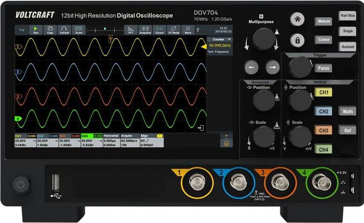 Actual product image Voltcraft DOV704 Digital-Oszilloskop 70 MHz 4-Kanal 1.25 GSa/s 50 Mpts 12 Bit D (CAT II)
