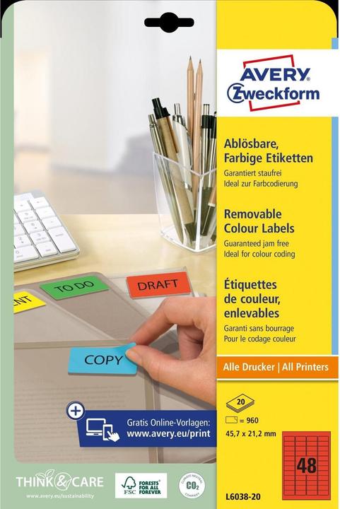 Produktbild Avery Farbige Etiketten, ablösbar