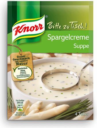 Actual product image Knorr Asparagus cream soup bag, asparagus soup with asparagus pieces from white & green asparagus