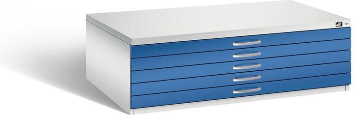 Image du produit C+P Armoire à plans, format A0, 5 tiroirs, hauteur 760 mm, gris clair / bleu