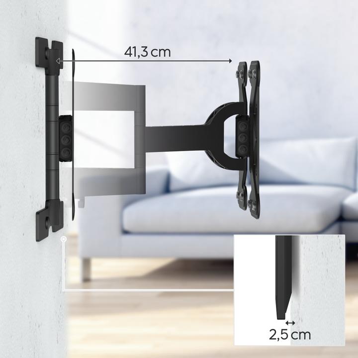 Image du produit Hama Support TV mural, inclinable, pivotant, extra-plat, 122 cm (48") jusqu'à 25 kg (Mur, 48", 25 kg)