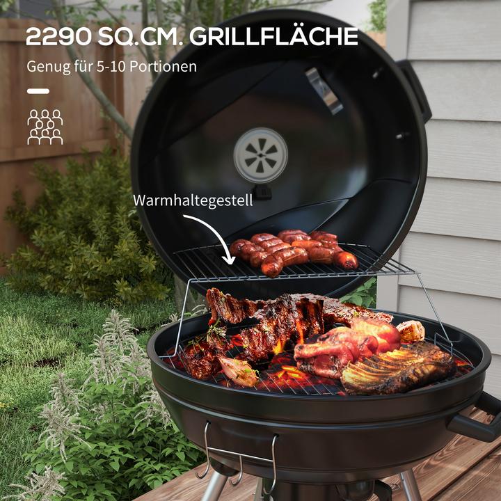 Actual product image Outsunny Kettle grill for charcoal with side hooks and castors