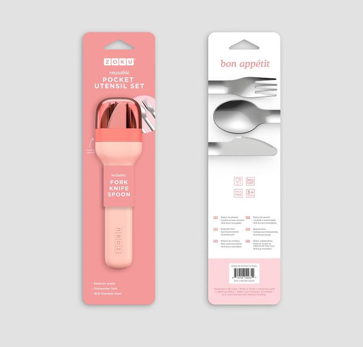 Actual product image ZOKU Cutlery Set To Go, 3-piece Peach (3 Piece, Cutlery set)