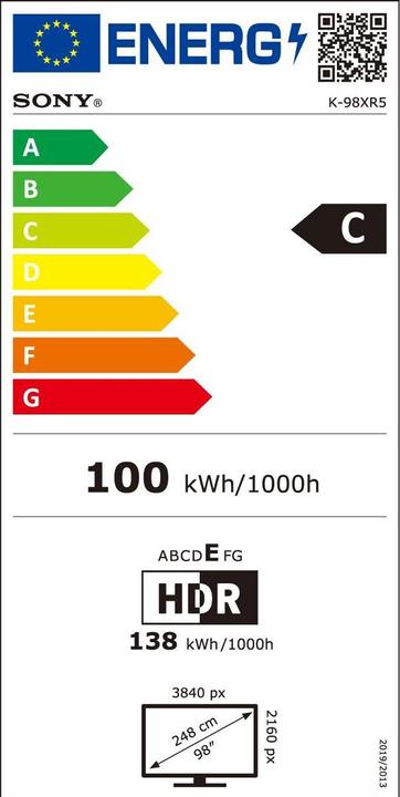 Energy Label Sony K-98XR5 (98", Bravia 5, Mini-LED, 4K, 2025)