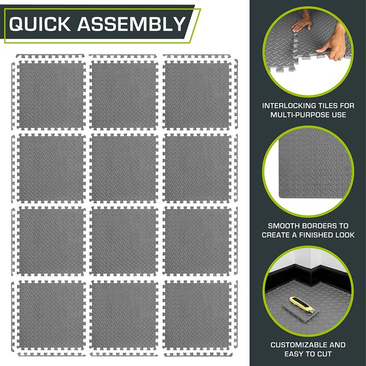Produktbild ProsourceFit Puzzlematte, Grau - 1,2 Cm - 4,4 M² - 12 Ineinandergreifende