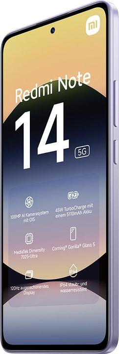 Produktbild Xiaomi Redmi Note 14 (256 GB, Lavender Purple, 262.60", Dual SIM, 108 Mpx, 5G)