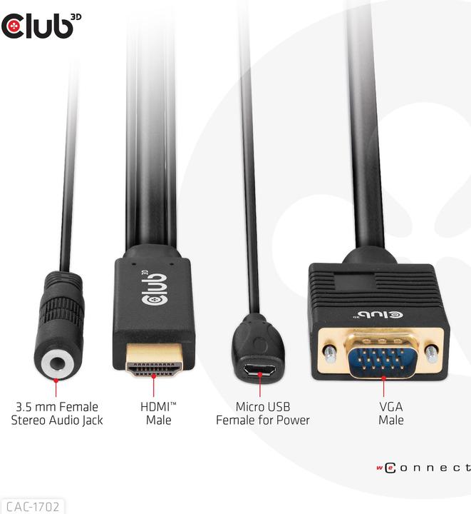 Immagine prodotto Club 3D Cavo Club3D HDMI+Micro USB Jack > VGA+ St/Bu (2 m, HDMI)