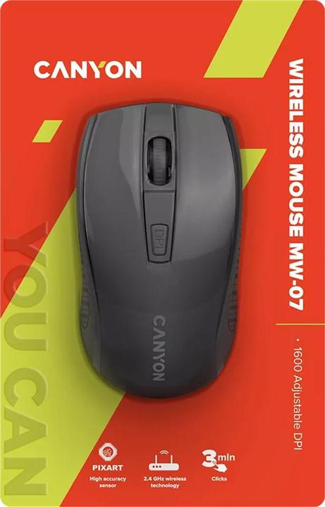 Productafbeelding Canyon Muis MW-7 Draadloos 4 knoppen Pixart Sensor zwart retail (Draadloze)