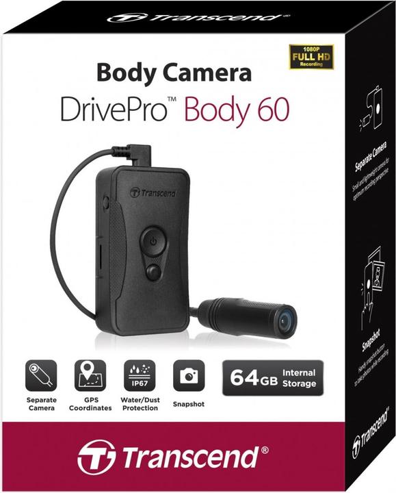 Image du produit Transcend DrivePro Body 60 (Bluetooth, WiFi, Écran intégré, Accéléromètre, Récepteur GPS, Full HD)