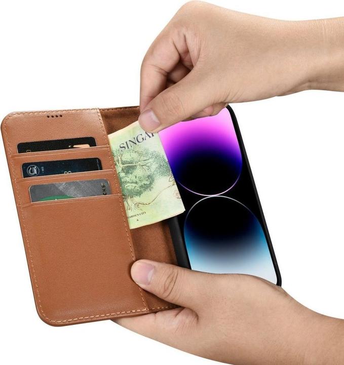 Actual product image iCarer Wallet Case 2in1 Cover iPhone 14 Pro Max Leather Flip Cover Anti-RFID Brown (WMI14220728-BN) (Apple iPhone 14 Pro Max)