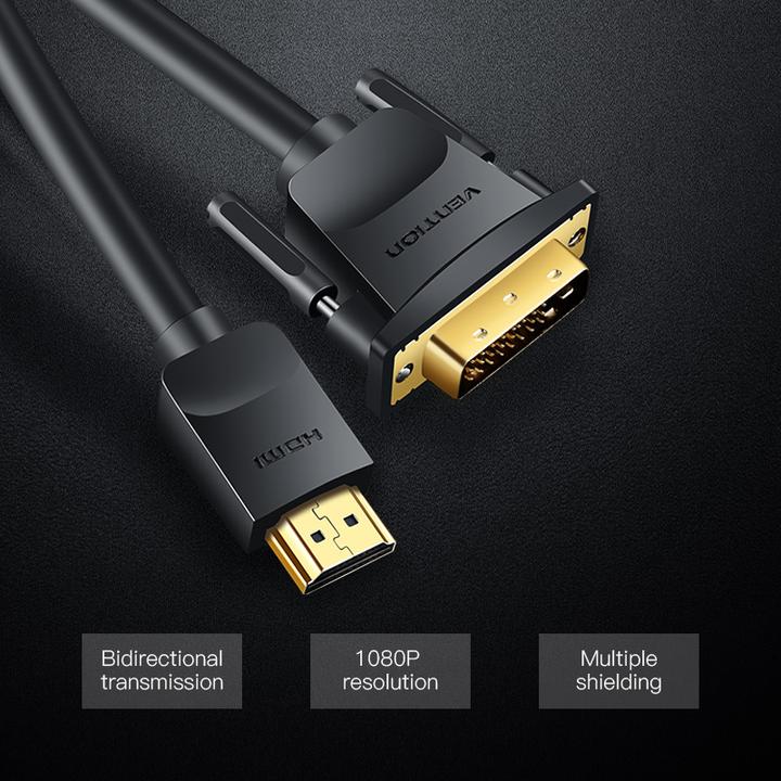 Image du produit Vention Câble HDMI vers DVI 3m ABFBI (Noir) (3 m, HDMI)