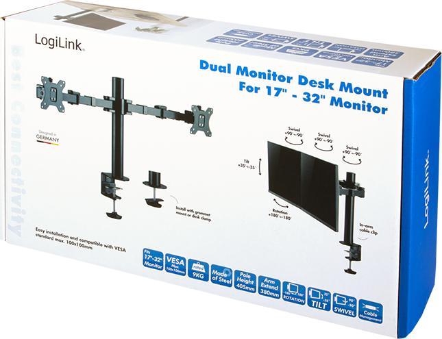 Produktbild LogiLink 2-Fach Monitorhalterung 17 - 32"Ärmlaenge verstellbar (Tisch, 32.01")