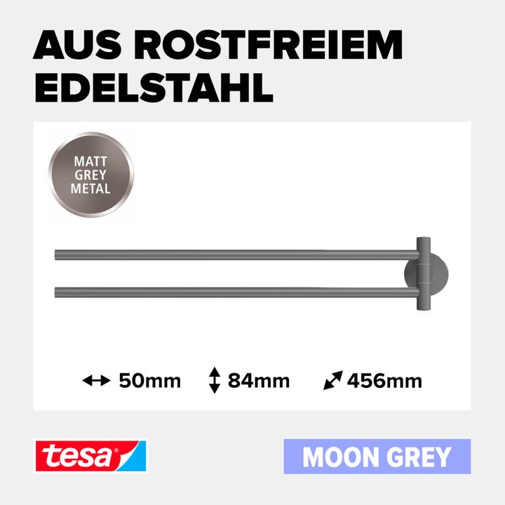 Produktbild tesa MOON GREY Handtuchhalter zweiarmig inkl. Klebelösung ohne Bohren
