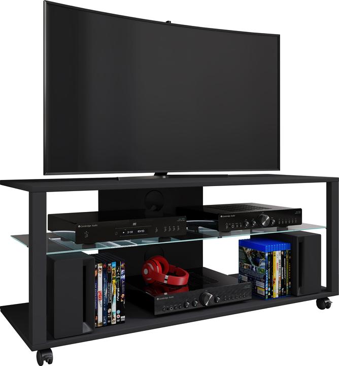Produktbild VCM Holz TV Lowboard Rollen Fernsehschrank mobil Rack Konsole Möbel Fernsehtisch Fernseh Phono Glas (90 x 41 x 45 cm)