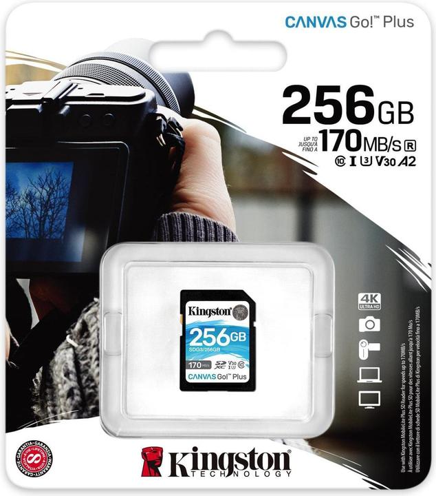 Image du produit Kingston Canvas Go! Plus (256 Go, SDXC, U3, UHS-I)