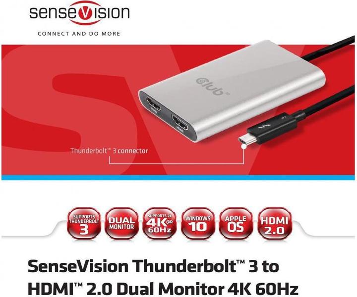 Produktbild Club 3D Thunderbolt 3 auf Dual HDMI 2.0 (HDMI, 20 cm)