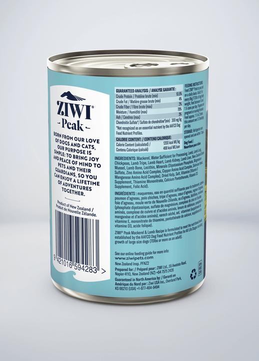 Nährwerte und Zutaten Magni Ziwipeak - Mackerel & lamb recipe, wet food 390 gr. - (zp034) (Adult, 1 Stk., 390 g)