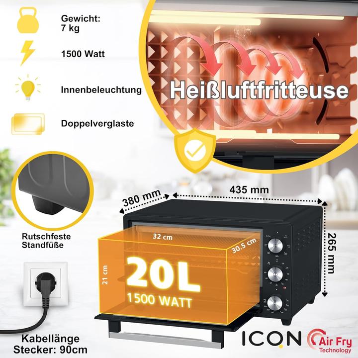 Produktbild Icqn 20L Minibackofen mit Airfry Funktion
