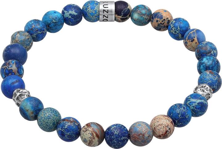 Kuzzoi Armband Herren Achat Perlen Blau Beads 925 Silber (23 cm, 925 Sterling Silber)