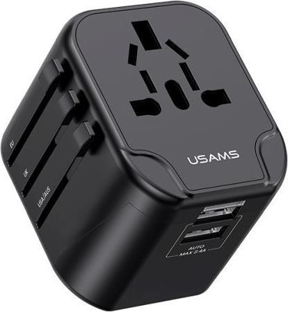 Produktbild Usams Ład. siec. 2xUSB T55 12W adapter 4w1 US/AU/EU/UK czarny/black CC173TC01 (US-CC173) Univesal Tr