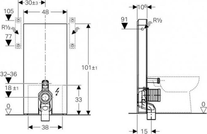 Actual product image Geberit Monolith PLUS sanitary module for stand-alone toilet, 101cm, water connection on side, with
