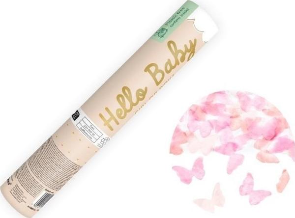 Produktbild Partydeco Gender Reveal Konfetti Kanone rosa Schmetterlinge (Girl)