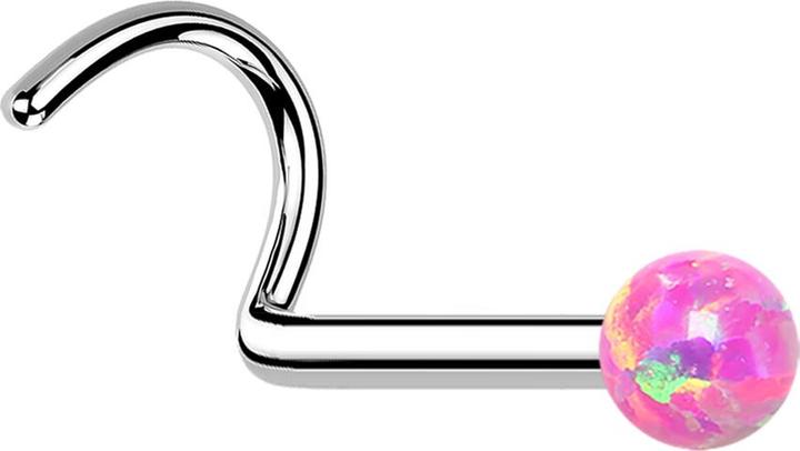 Star Piercing Nasenstecker gebogen silber mit Opal pink (ohne Messing, Chirurgenstahl 316L)