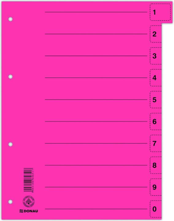 Produktbild Donau Trennblätter, karton, a4, 235x300mm, 0-9, 10 mehrfach gelochte blätter, rot