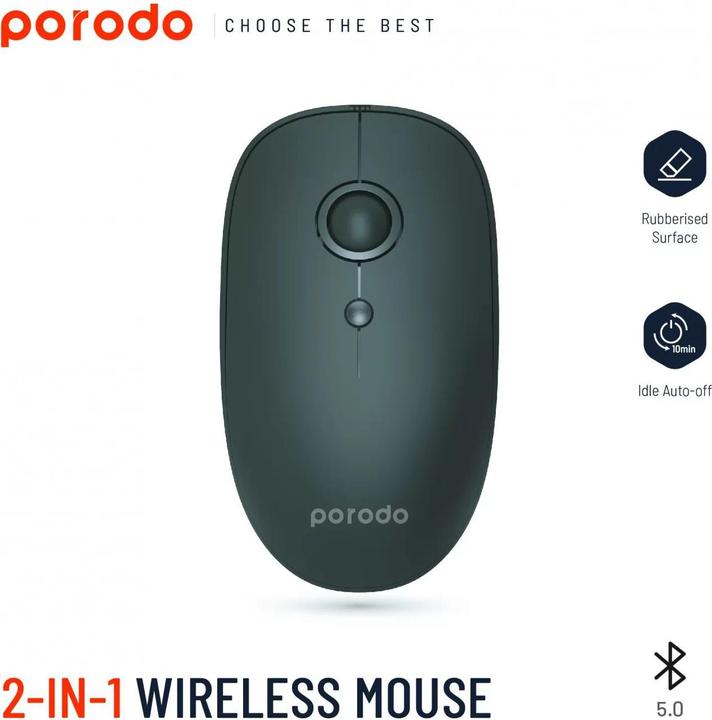 Produktbild Porodo 2 in 1 Wireless Bluetooth Mouse 2.4GHz V5.0 - Black (Kabellos)