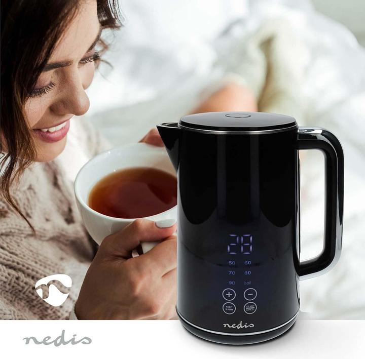 Produktbild Nedis Wasserkocher - 1,70 l - Plastik - Schwarz - 50,60,70,80,90,100 °C - Temperaturanzeige - Um 360 (1.70 l)