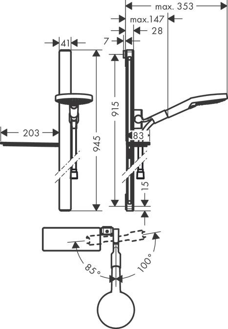 Immagine prodotto hansgrohe HG Br.set RAINDANCE Sel S 120 3jet/Unica 125mm Bsta 90 we/chr 9 l/min EcoSmart