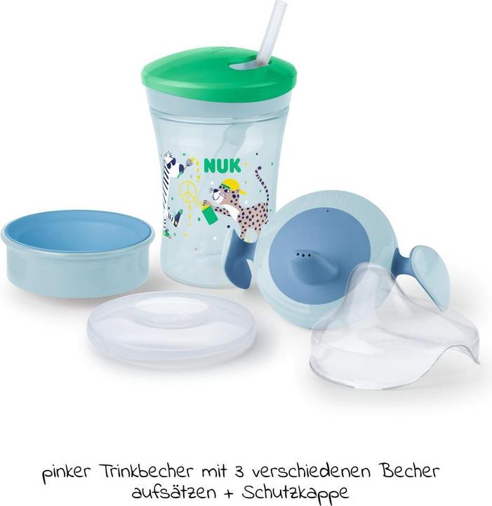 Image du produit NUK Kit biberon 230 ml avec différents embouts, 6 mois et +, vert & bleu